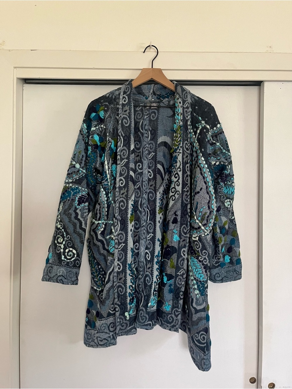 Anu Wool Embroidered Open-Front Cardigan